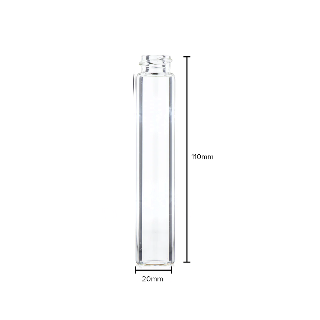 Glass Vial | Clear Glass Pre-Roll Tube | 18mm - 110mm - 240 Count Child Resistant Blunt Tube Biohazard Inc   