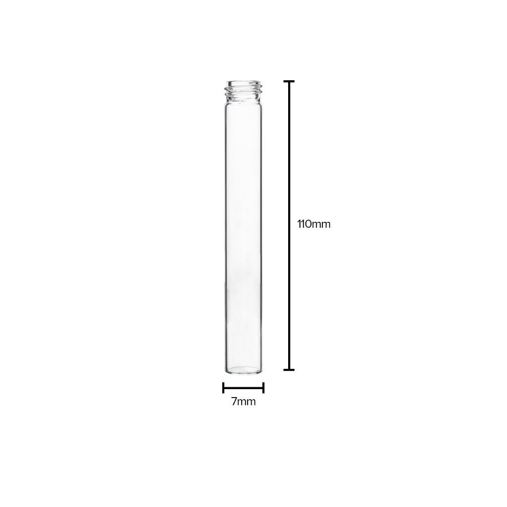 American Glass Vial | Blunt Tube 15/425 Thread | 110mm - Clear - 495 Count Biohazard Inc