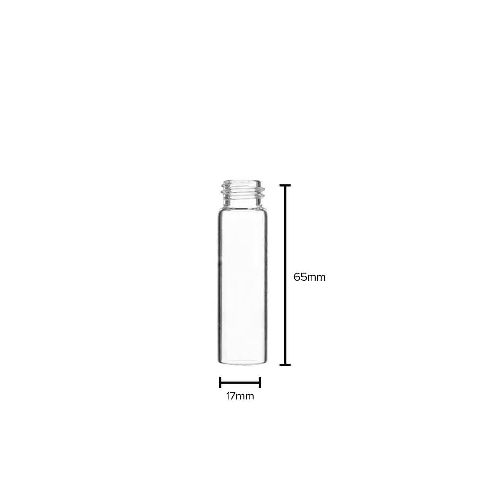 American Glass Vial | Oil Vial 15/425 Thread | 65mm - Clear - 371 Count Biohazard Inc