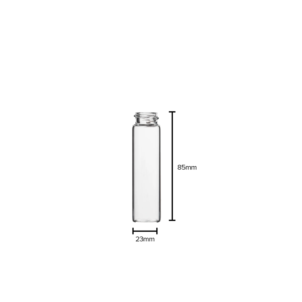 American Glass Vial | Blunt Tube 20-400 Thread | 85mm - Clear - 203 Count Biohazard Inc