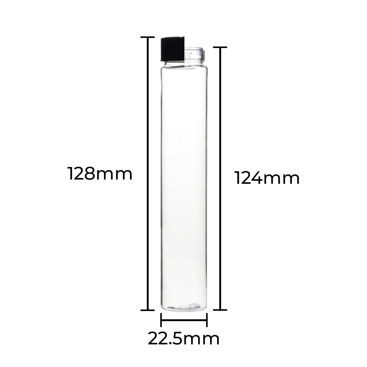 Child Resistant | Push & Turn Vape Cartridge Clear Tubes w/ Black Caps | 125mm - 400 Count - Biohazard Inc