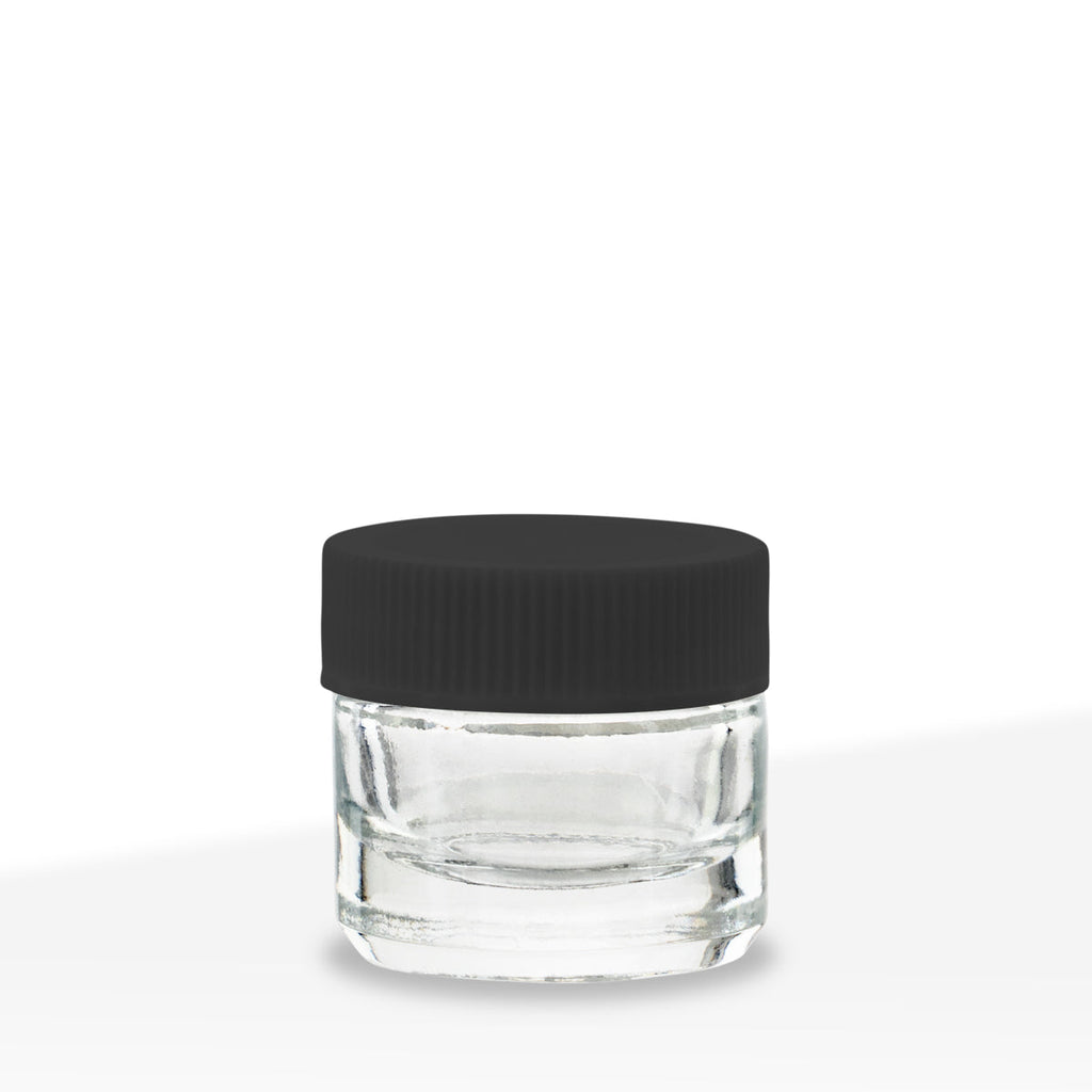 Concentrate Containers | Clear Glass Concentrate Containers w/ Black Caps | 5ml - 250 Count - Biohazard Inc