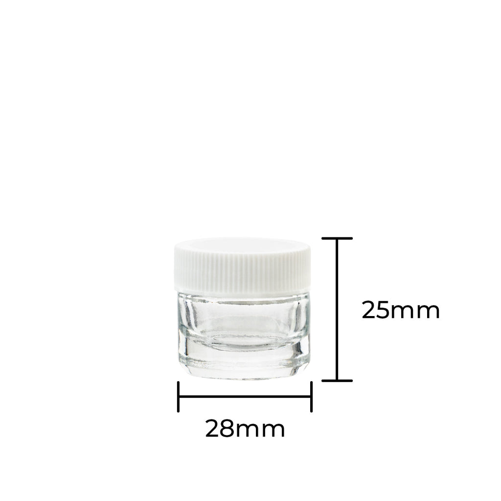 Concentrate Containers | Clear Glass Concentrate Containers w/ White Caps | 5ml - 250 Count - Biohazard Inc