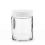 Glass Jar | Straight Sided Clear Glass Jars w/ Ribbed Plastic White Caps | 18oz - 48 Count Glass Jar Biohazard Inc   