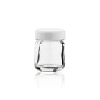Glass Jar | Straight Sided Clear Glass Jars w/ White Caps | 1oz - 252 Count Glass Jar Biohazard Inc   
