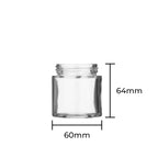 Transparent straight-sided glass container with smooth sides and flush lid