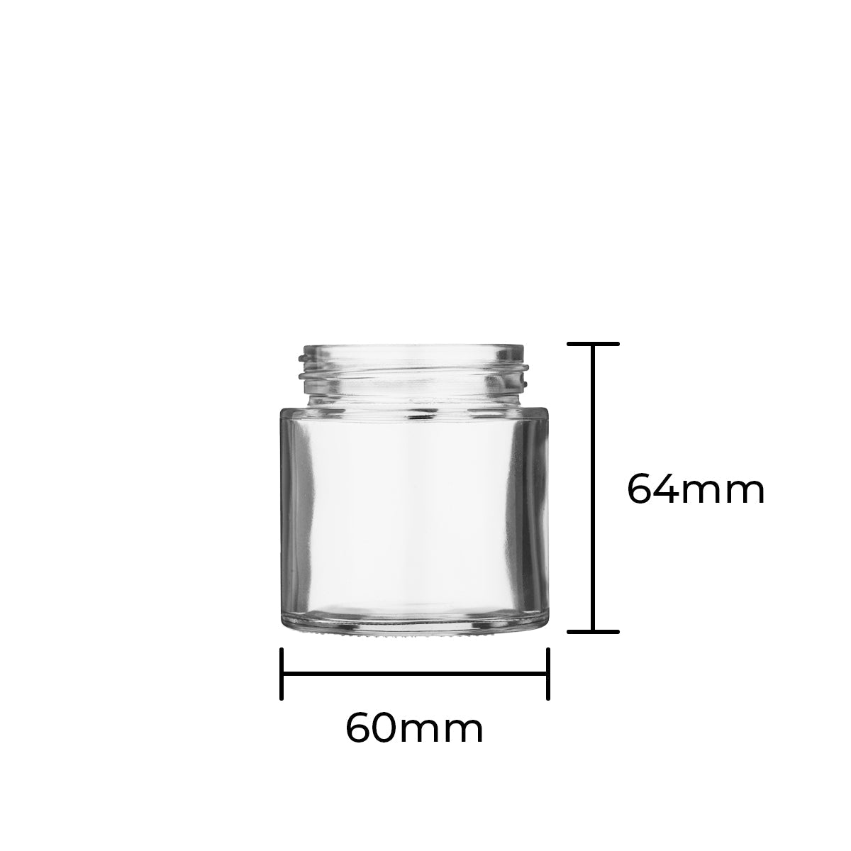 Transparent straight-sided glass container with smooth sides and flush lid