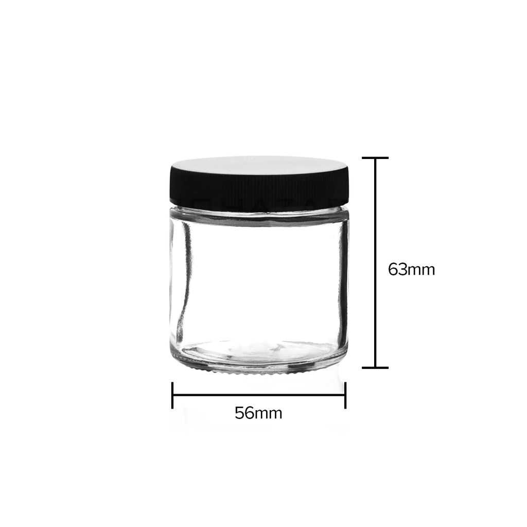 Glass Jar | Straight Sided Clear Glass Jars w/ Black Caps | 3oz - 150 Count Glass Jar Biohazard Inc   
