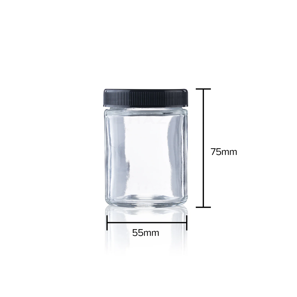 Glass Jar | Straight Sided Clear Glass Jars w/ Black Caps | 4oz - 120 Count Glass Jar Biohazard Inc   