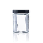 Glass Jar | Straight Sided Clear Glass Jars w/ Black Caps | 4oz - 120 Count Glass Jar Biohazard Inc   