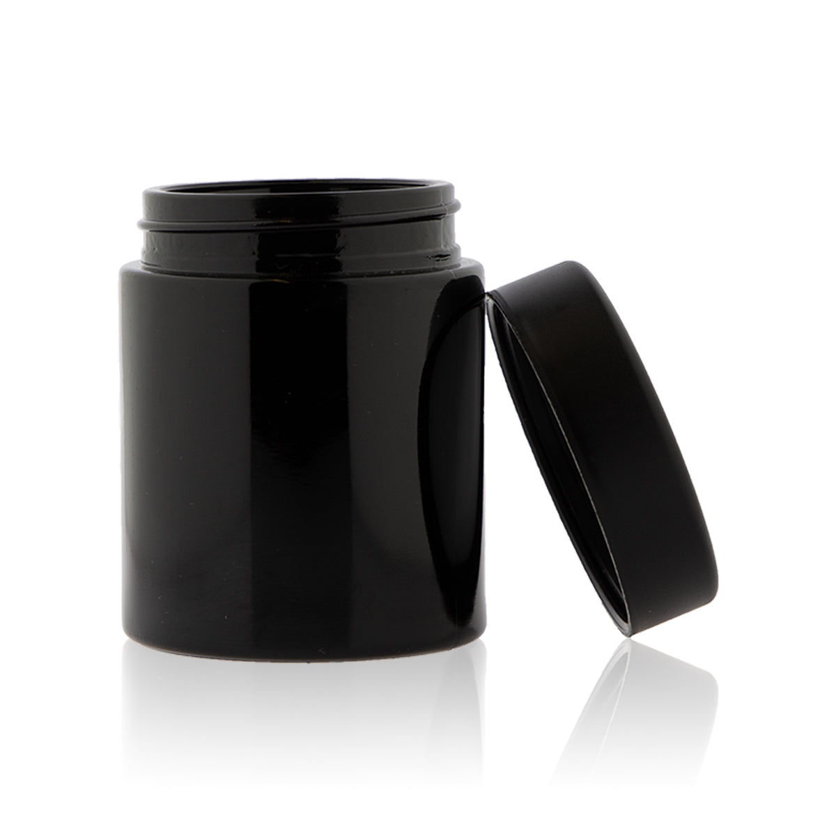 Child Resistant | Straight Sided Glass Jars w/ Flush Caps - Glossy Black | 50mm - Various Sizes Child Resistant Jar Biohazard Inc 4oz - 100 Count  