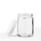 Clear glass jar with straight profile and white screw cap for packaging use