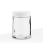 Clear straight-sided glass jar with white cap, 4 oz size, bulk packaging