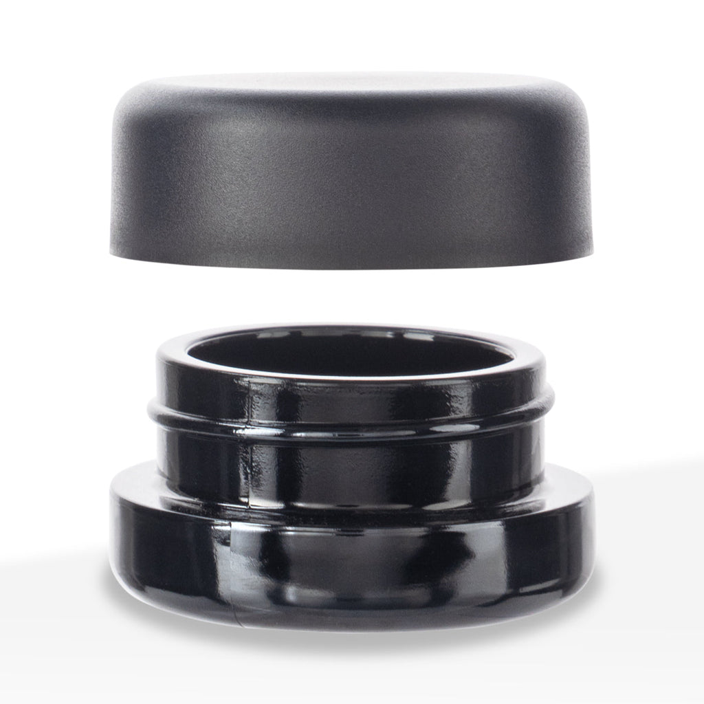 Glass Jar | Child-Resistant Thick Round Base w/ Caps | 7mL - Black - 160 Count