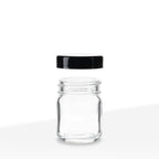 Glass Jars with Caps | Straight Sided  w/ Black Caps | 1oz - Clear - 252 Count Biohazard Inc