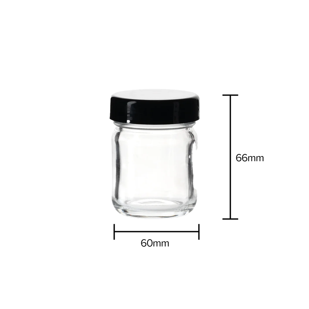 Glass Jars with Caps | Straight Sided  w/ Black Caps | 1oz - Clear - 252 Count Biohazard Inc