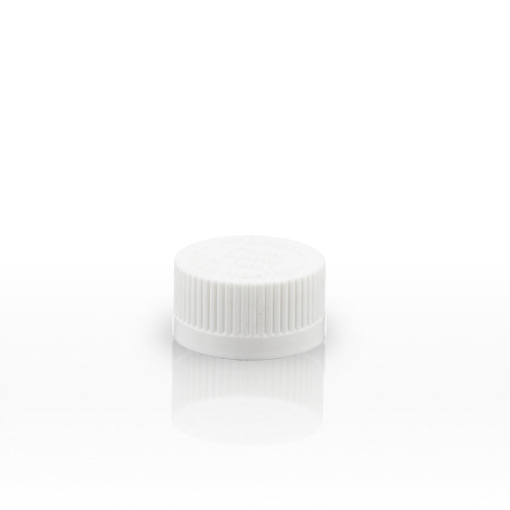 Child Resistant Plastic Caps | Push Down & Turn w/ Foam Liner | 22mm - White - 144 Count - Biohazard Inc
