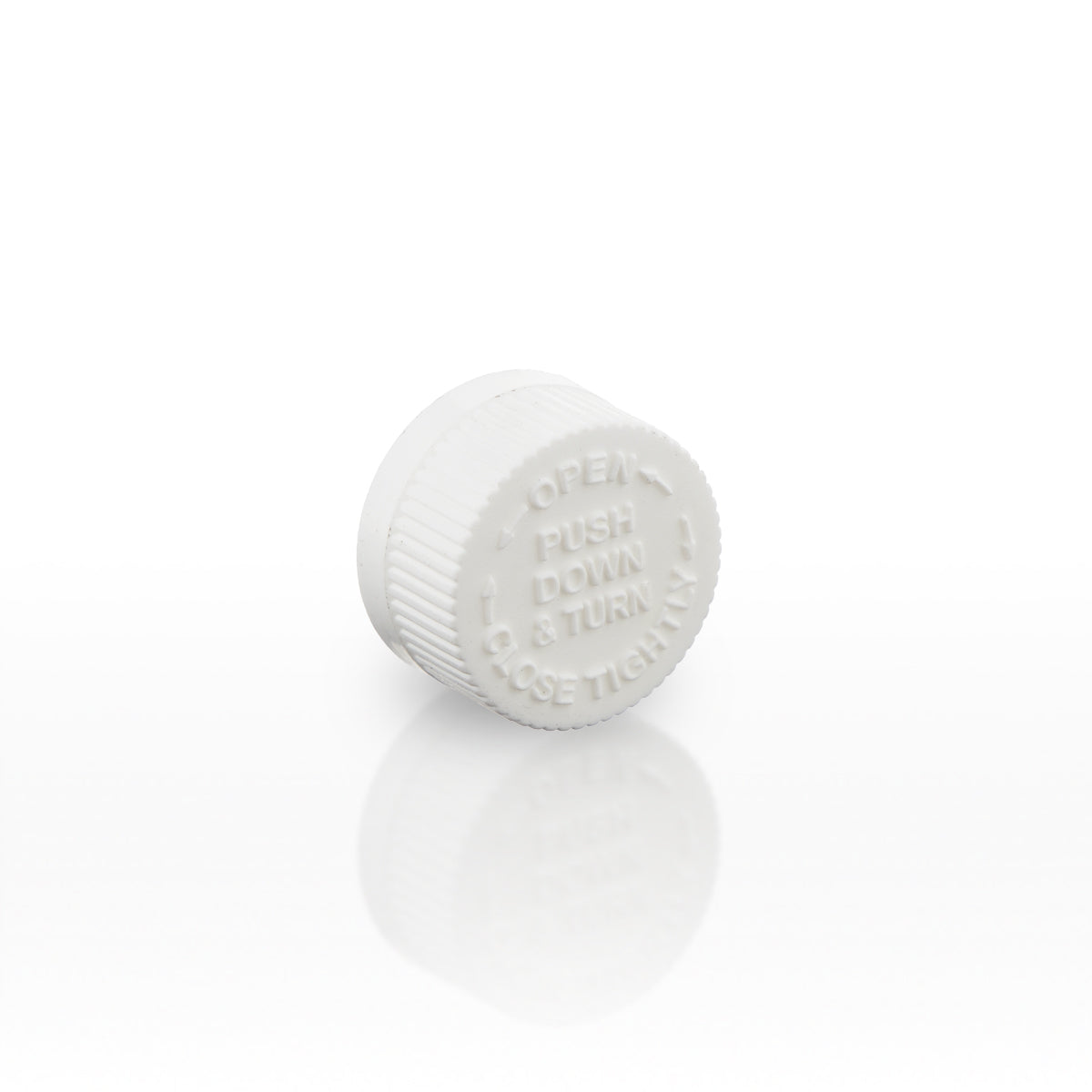 Child Resistant Plastic Caps | Push Down & Turn w/ Foam Liner | 22mm - White - 144 Count - Biohazard Inc