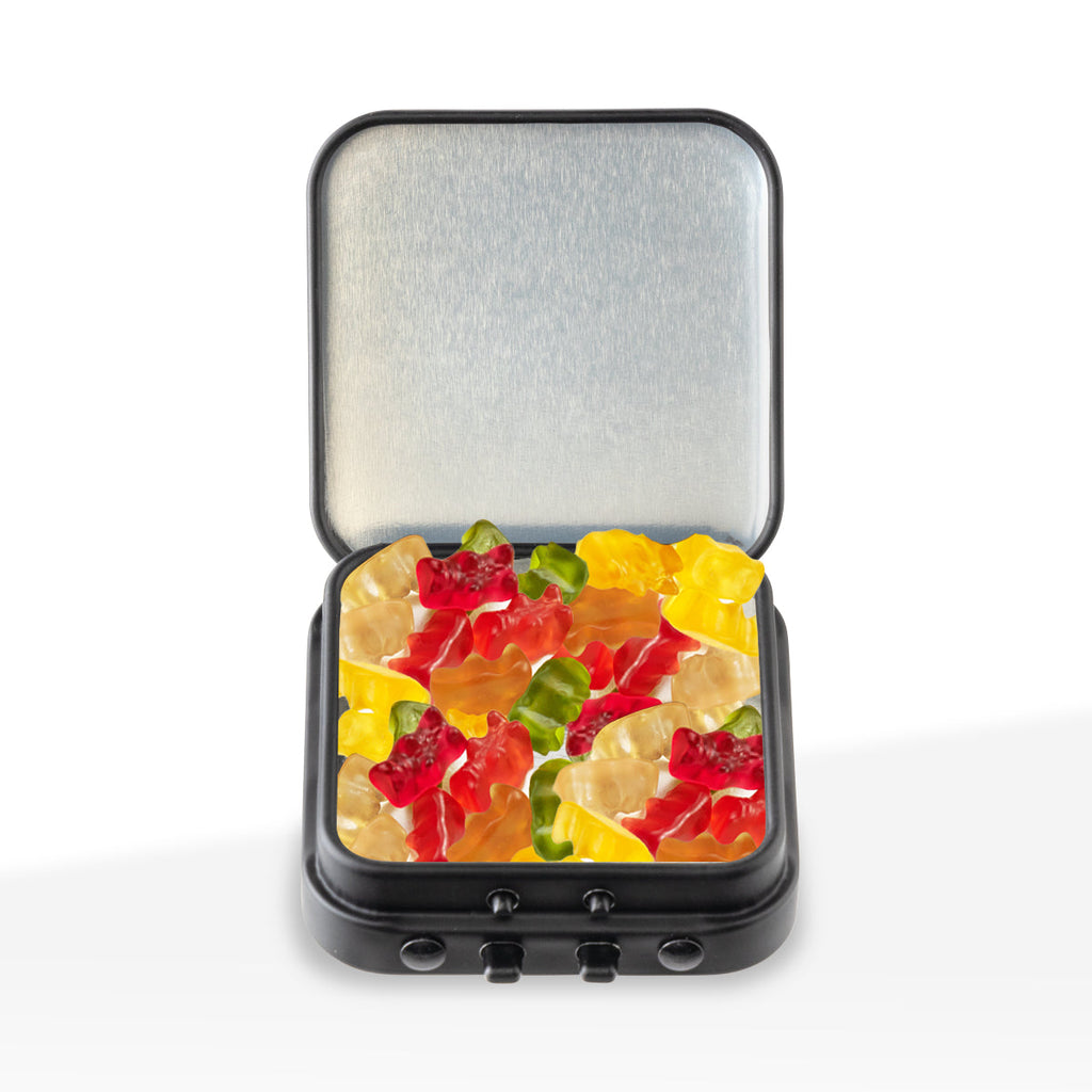 Edible Container | Metal Tin Child Resistant | 2x2 - Black - 100 Count - Biohazard Inc
