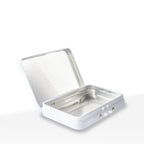 White metal tin container with child-resistant lid, 3.14 x 2.28 inches, bulk packaging