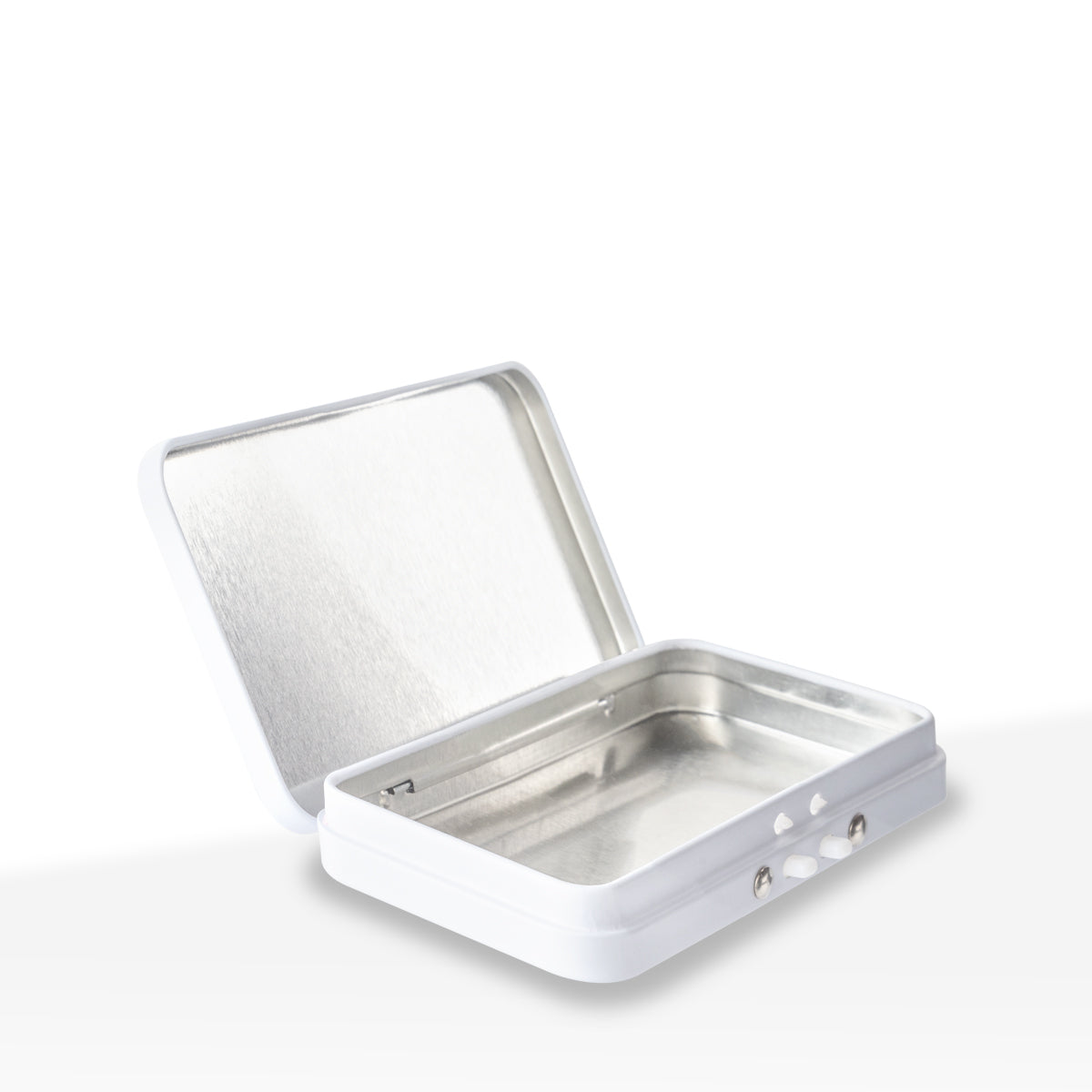 White metal tin container with child-resistant lid, 3.14 x 2.28 inches, bulk packaging