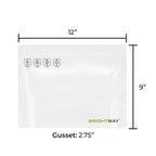 Child Resistant | Bright Bay™ White Mylar Exit Bags | 12" x 9" - 56g - 250 Count - Biohazard Inc - No Tear Notch