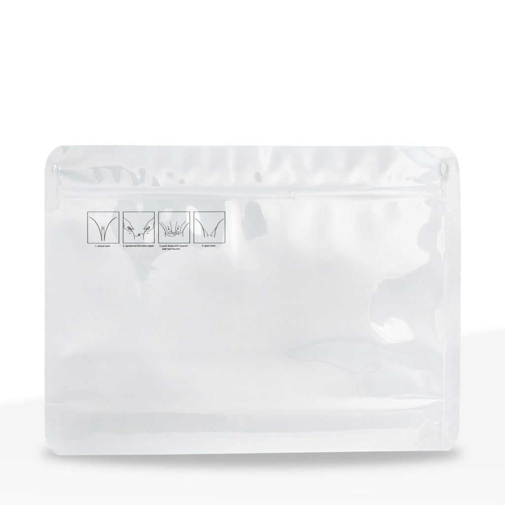 Child-Resistant | Bright Bay™ White Mylar Exit Bags | 8" x 6" - 28g - 250 Count - Biohazard Inc