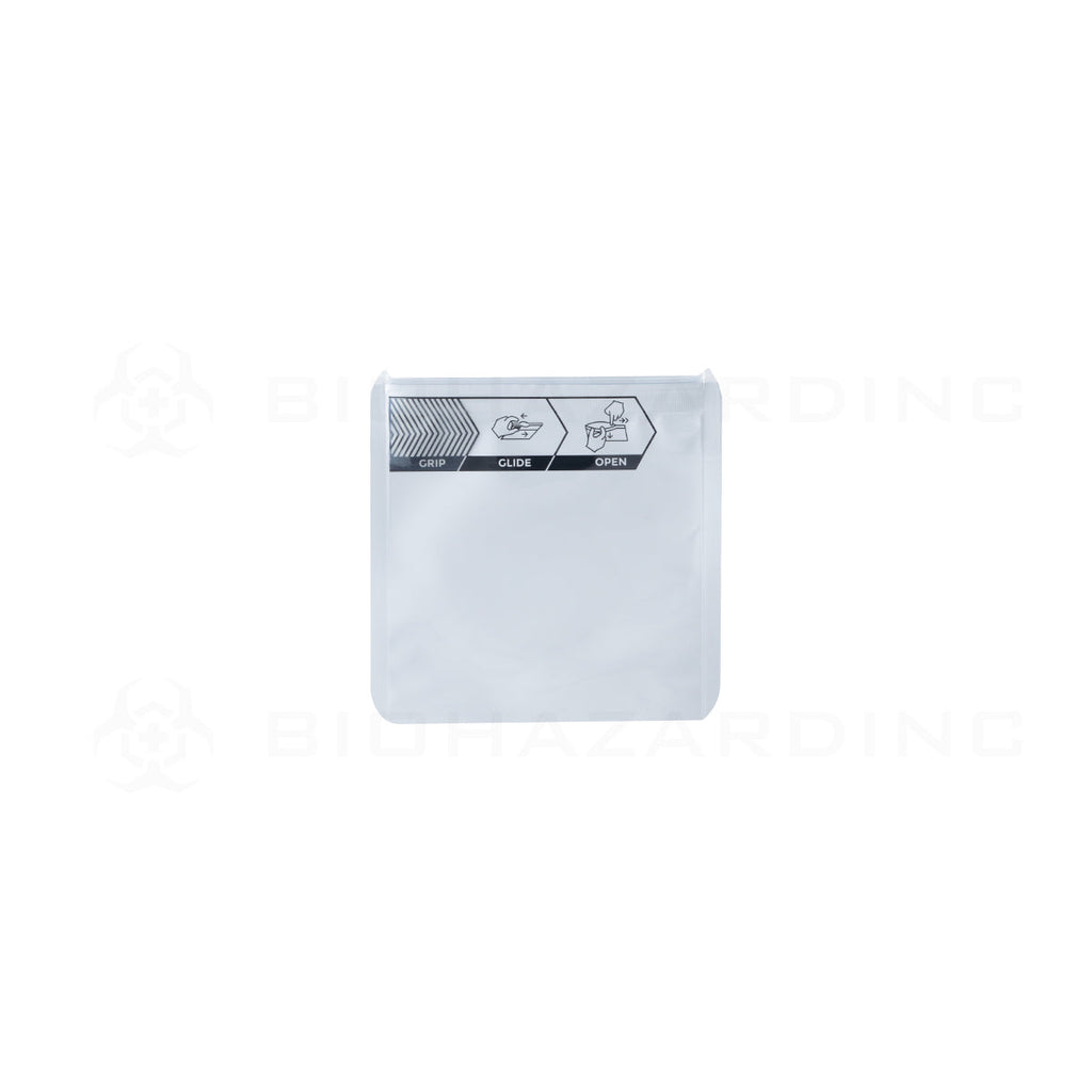 Child Resistant | Grip N Glide™ White Mylar Bags | 3.5in x 3.5in - 1 gram - 100 Count Child Resistant Mylar Bag Biohazard Inc   
