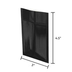 Tamper Evident | Glossy Black Vista Mylar Bags | 3" x 4.5" - 1g - 1000 Count - Biohazard Inc - Tear Notch