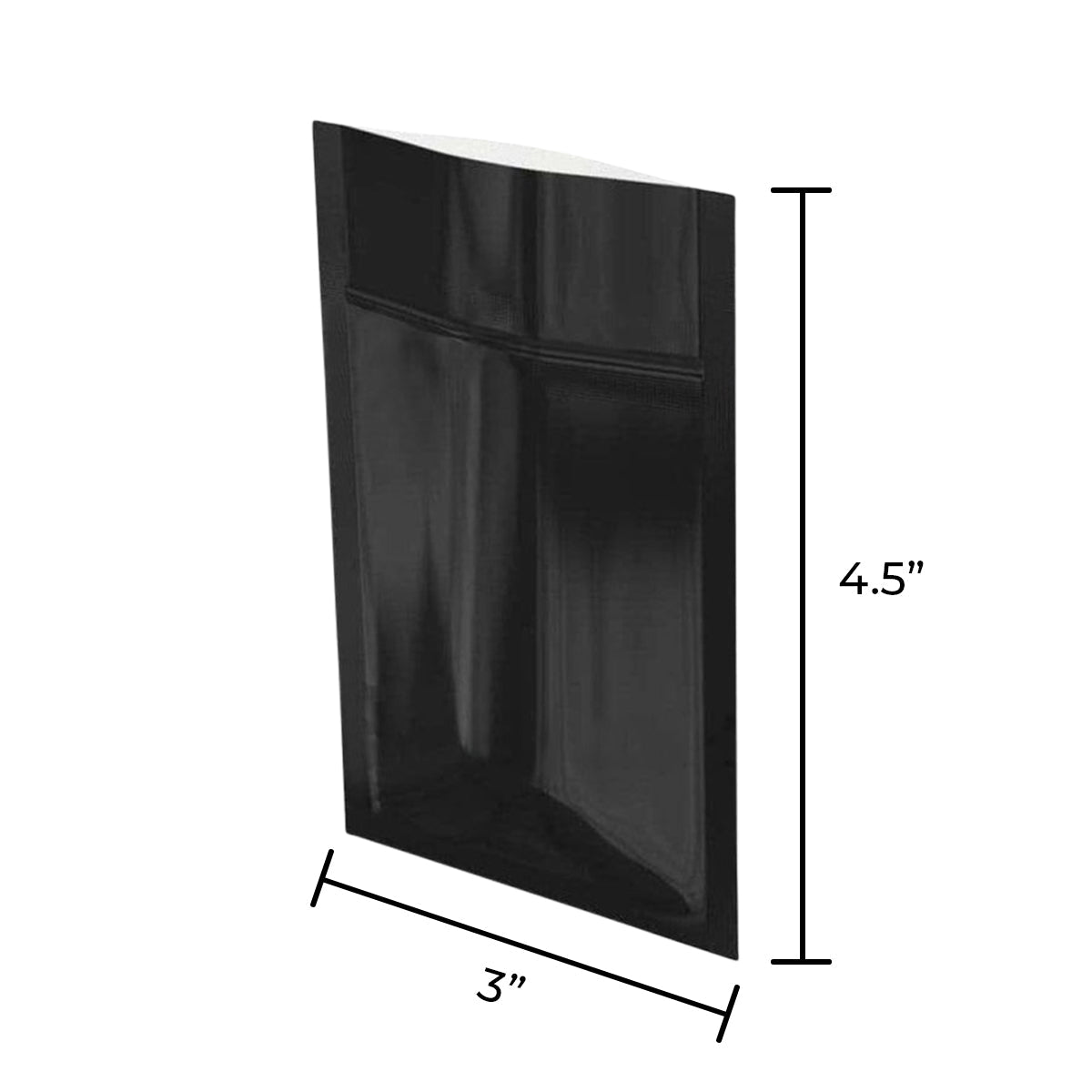 Tamper Evident | Glossy Black Vista Mylar Bags | 3" x 4.5" - 1g - 1000 Count - Biohazard Inc - Tear Notch