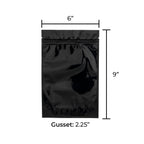 Tamper Evident | Glossy Black Vista Mylar Bags | 6" x 9" - 28g - 1000 Count - Biohazard Inc - Tear Notch