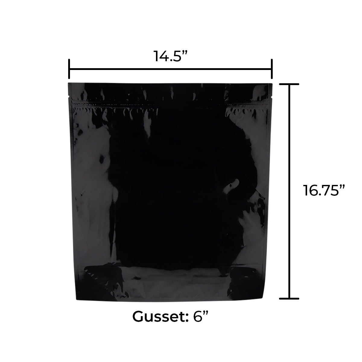 Tamper Evident | Glossy Black Vista Mylar Bags | 15" x 17" - 448g - 1000 Count Biohazard Inc