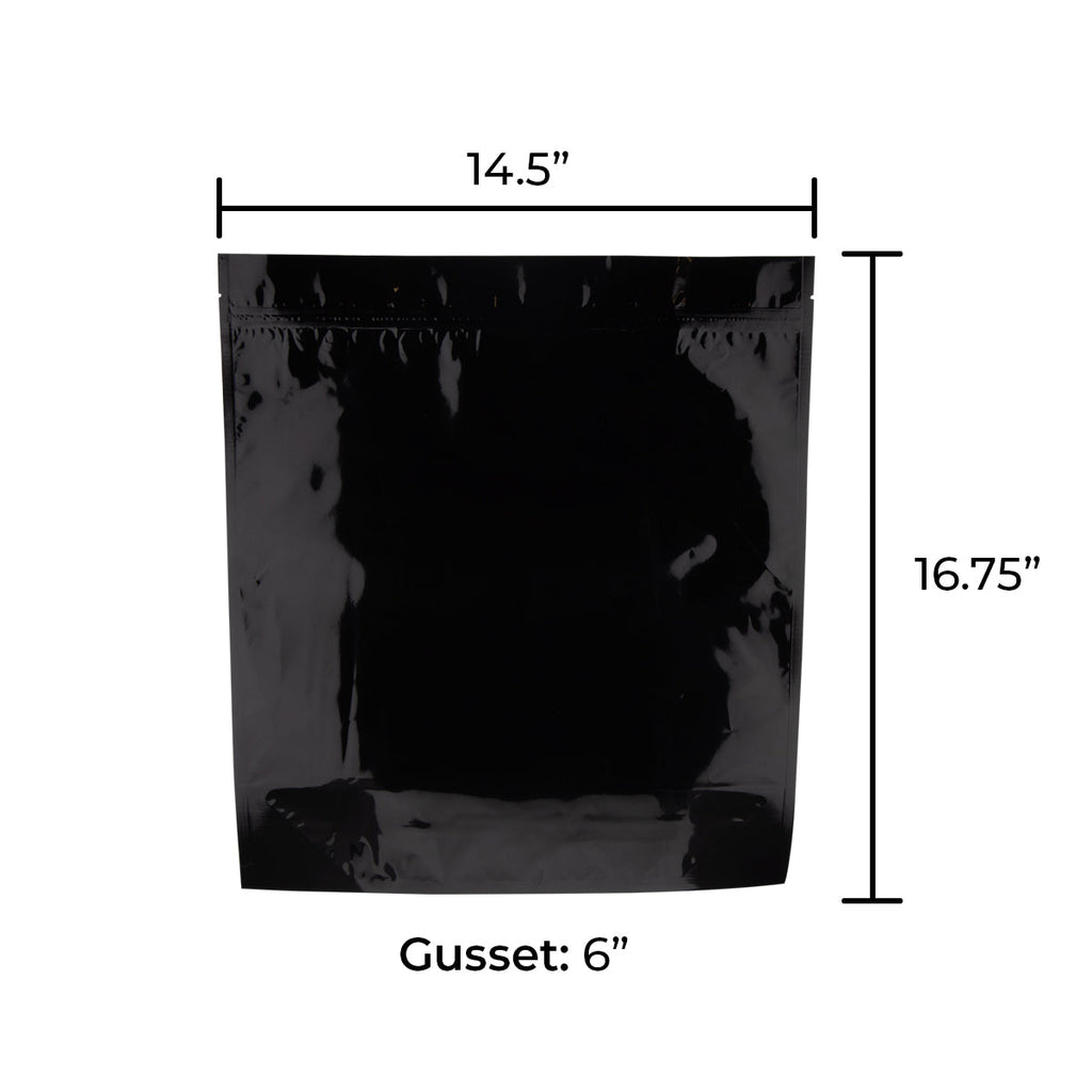 Tamper Evident | Glossy Black Vista Mylar Bags | 14.5" x 17" - 448g - 100 Count Mylar Bag Biohazard Inc   