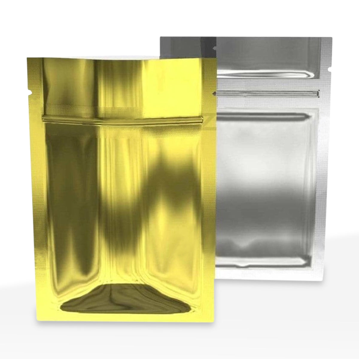 Tamper Evident | Glossy Gold Vista Mylar Bags | 3.5" x 5" - 3.5g - 1000 Count - Biohazard Inc - Tear Notch