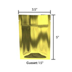 Tamper Evident | Glossy Gold Vista Mylar Bags | 3.5" x 5" - 3.5g - 1000 Count - Biohazard Inc - Tear Notch