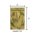 Tamper Evident | Glossy Gold Vista Mylar Bags - Tear Notch | 6" x 9" - 28g - 1000 Count - Biohazard Inc