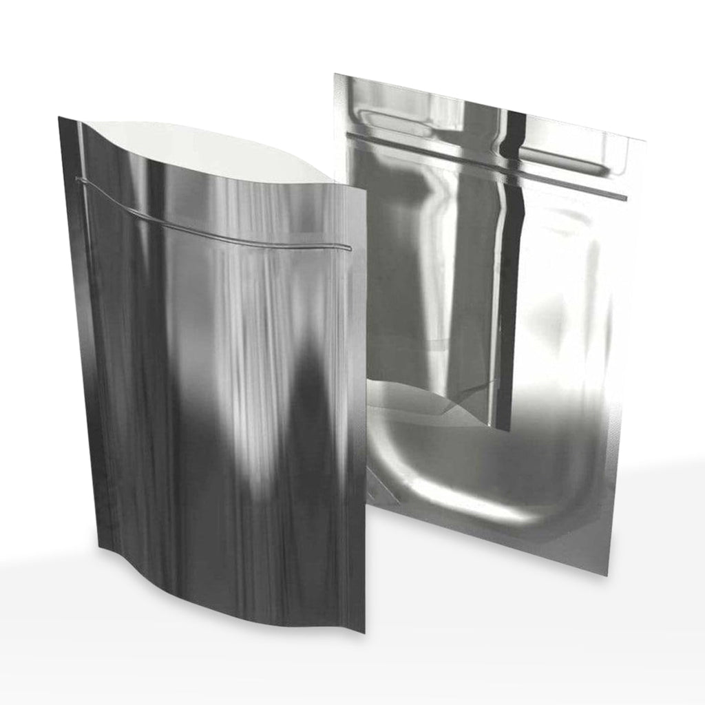 Tamper Evident | Silver Vista Mylar Bags | 5" x 8" - 14g - 1000 Count - Biohazard Inc - Tear Notch
