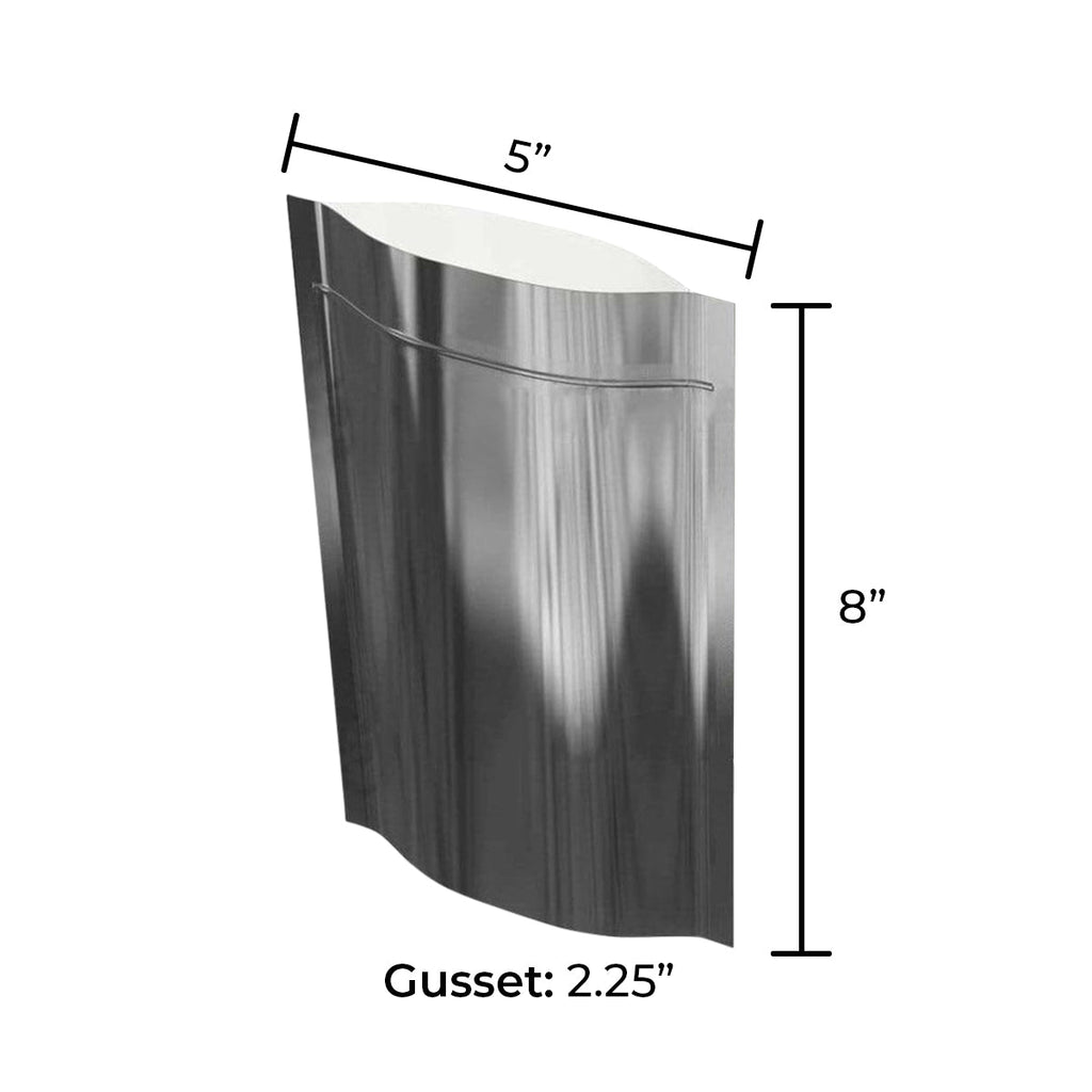Tamper Evident | Silver Vista Mylar Bags | 5" x 8" - 14g - 1000 Count - Biohazard Inc - Tear Notch