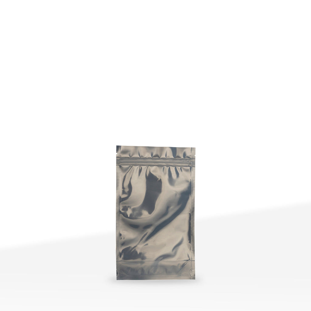 Tamper Evident | Silver Vista Mylar Bags | 4" x 5" - 3.5g - 1000 Count - Biohazard Inc - Tear Notch