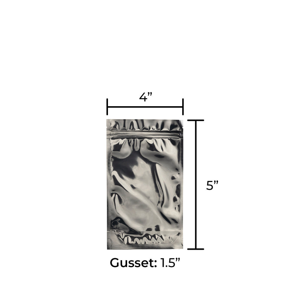 Tamper Evident | Silver Vista Mylar Bags | 4" x 5" - 3.5g - 1000 Count - Biohazard Inc - Tear Notch