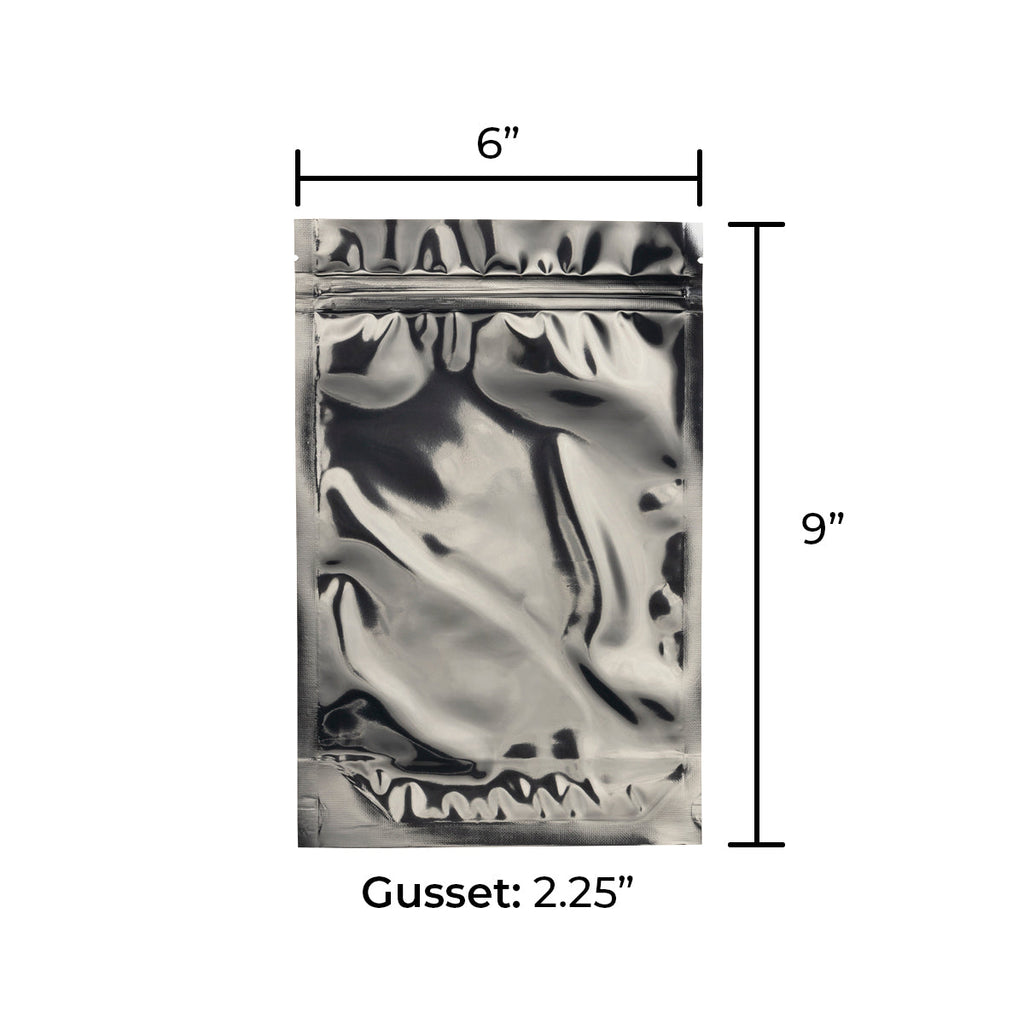 Tamper Evident | Silver Vista Mylar Bags | 6" x 9" - 28g - 1000 Count - Biohazard Inc - Tear Notch