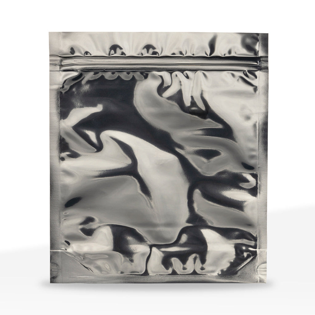 Tamper Evident | Silver Vista Mylar Bags | 14" x 16" - 1lb - 100 Count - Biohazard Inc - No Tear Notch