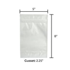 Tamper Evident | Glossy White Vista Mylar Bags w/ Tear Notch | 5" x 8" - 14g - 1000 Count - Biohazard Inc - Tear Notch