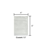Tamper Evident | Glossy White Vista Mylar Bags | 4" x 5" - 3.5g - 1000 Count - Biohazard Inc - Tear Notch