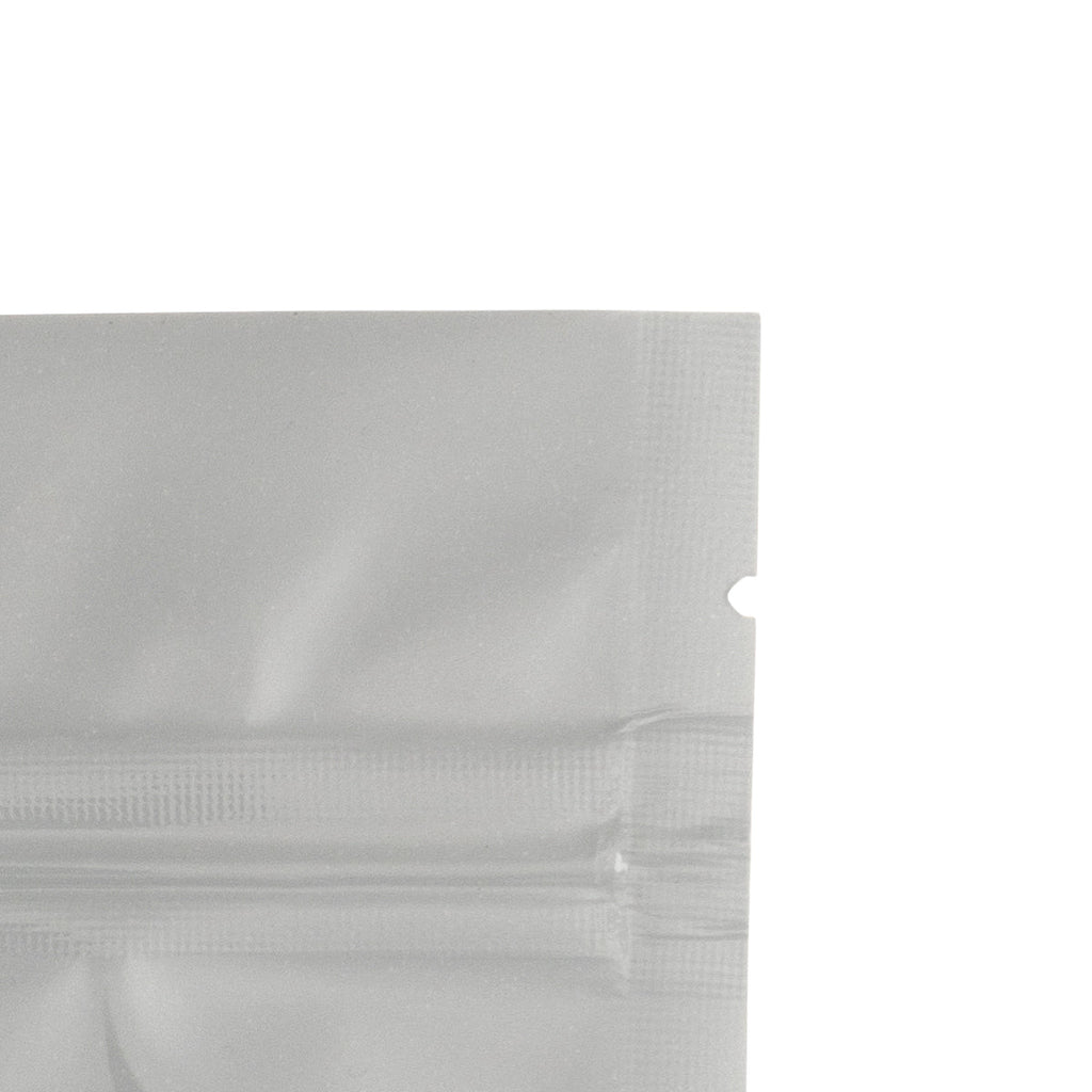 Tamper Evident | Glossy White Vista Mylar Bags | 6" x 9" - 28g - 1000 Count - Biohazard Inc - Tear Notch