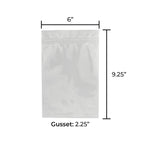 Tamper Evident | Glossy White Vista Mylar Bags | 6" x 9" - 28g - 1000 Count - Biohazard Inc - Tear Notch