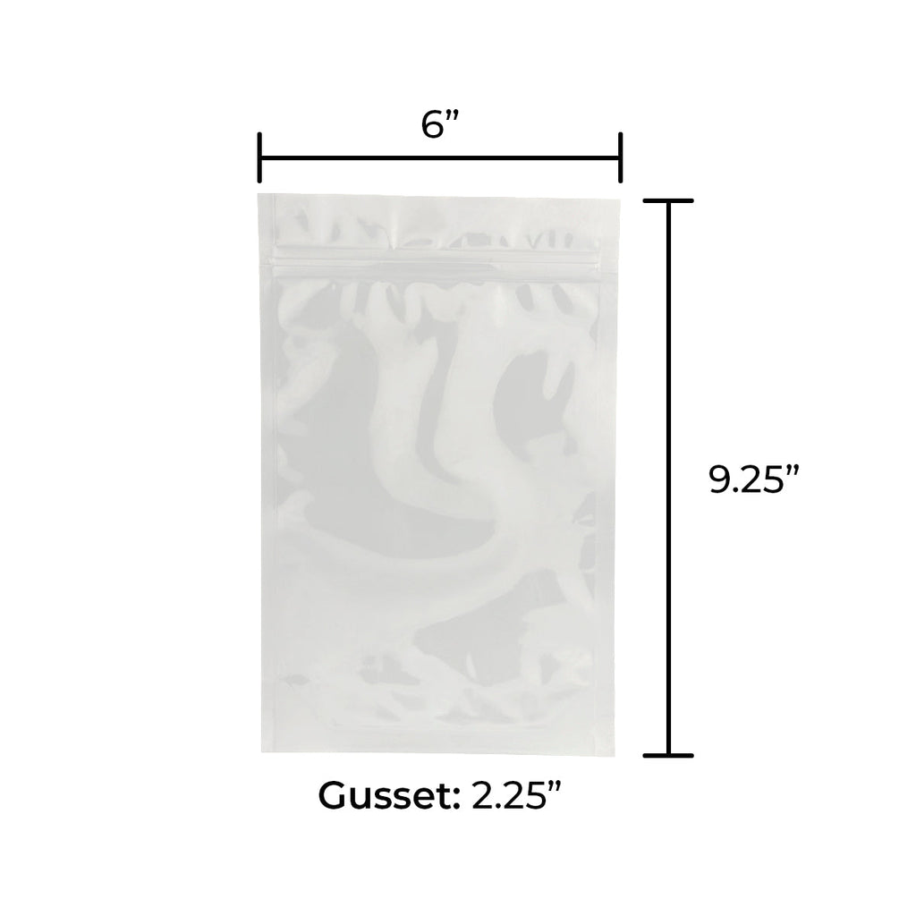 Plain white mylar packaging bag with smooth edge, 1 ounce capacity