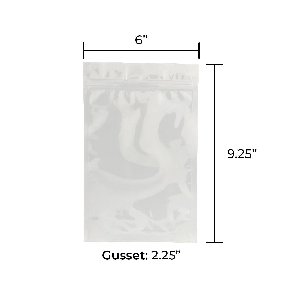 Plain white mylar packaging bag with smooth edge, 1 ounce capacity
