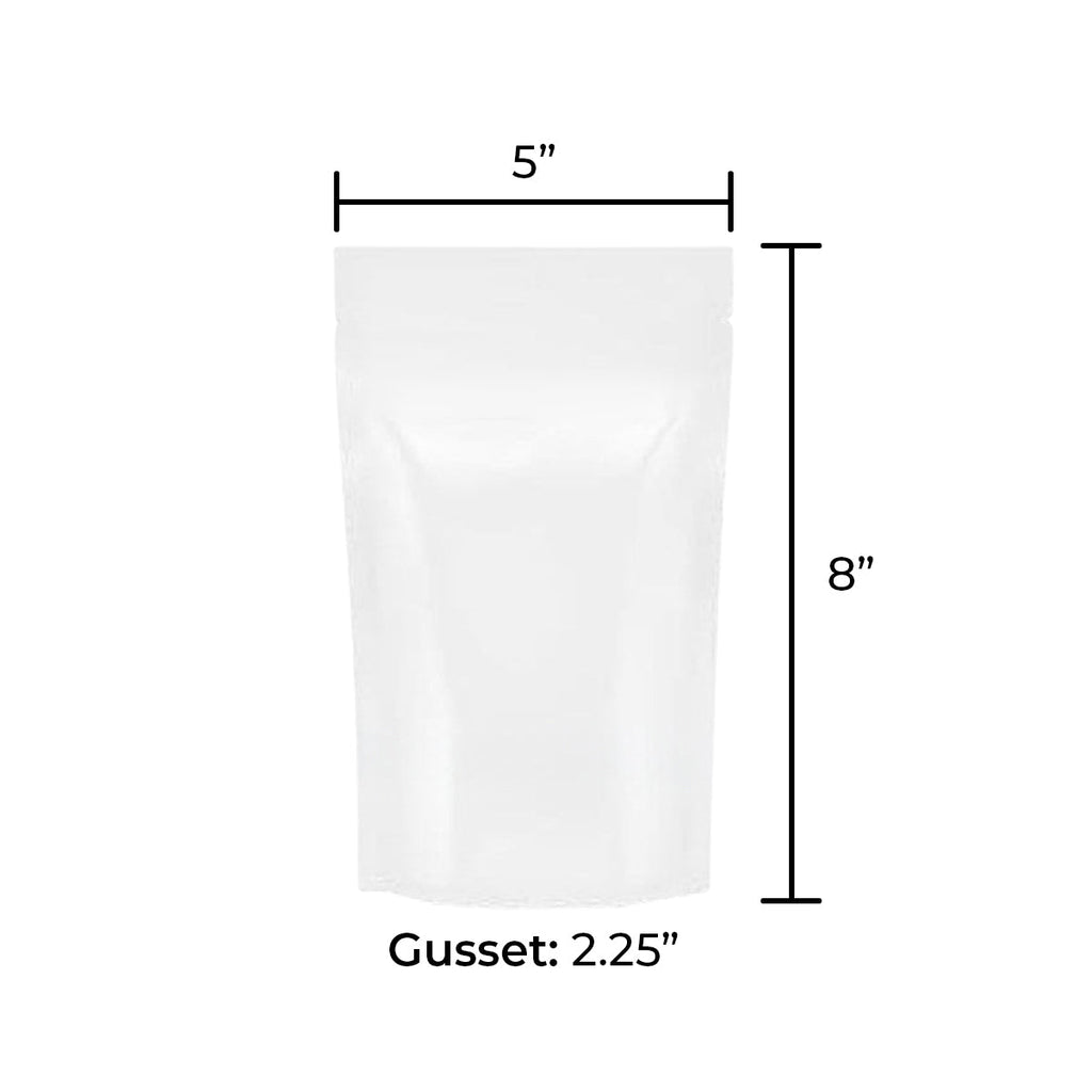 Tamper Evident | Glossy White Mylar Bags | 5" x 8" - 14g - 1000 Count - Biohazard Inc - Tear Notch - No Tear Notch