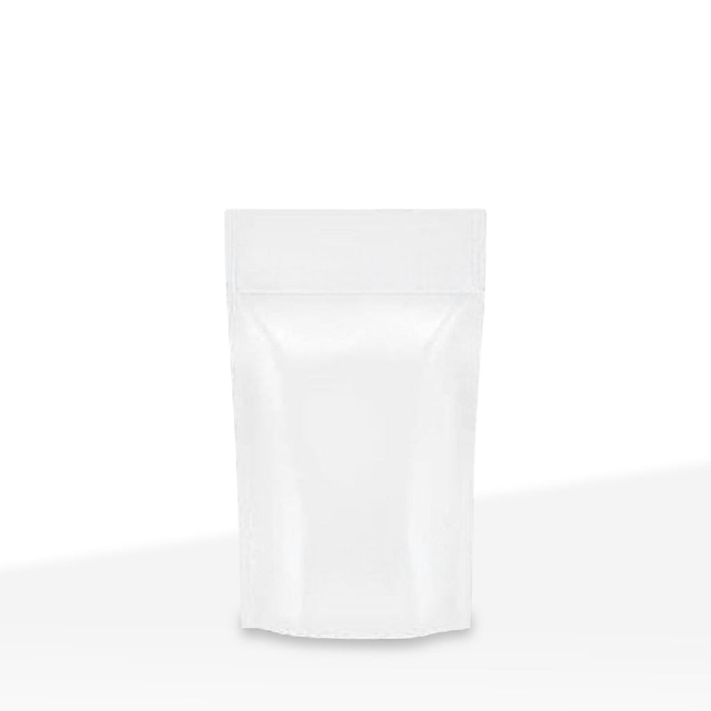 Tamper Evident | Glossy White Mylar Bags | 3.5" x 5" - 3.5g - 1000 Count - Tear Notch - Biohazard Inc